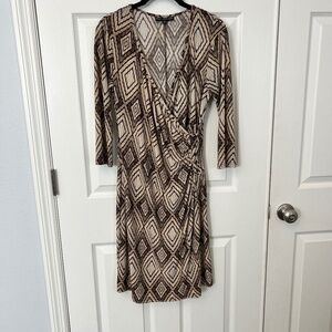 Vintage 90s brown/cream Geometric Faux Wrap bodycon Y2K Mod dress size M